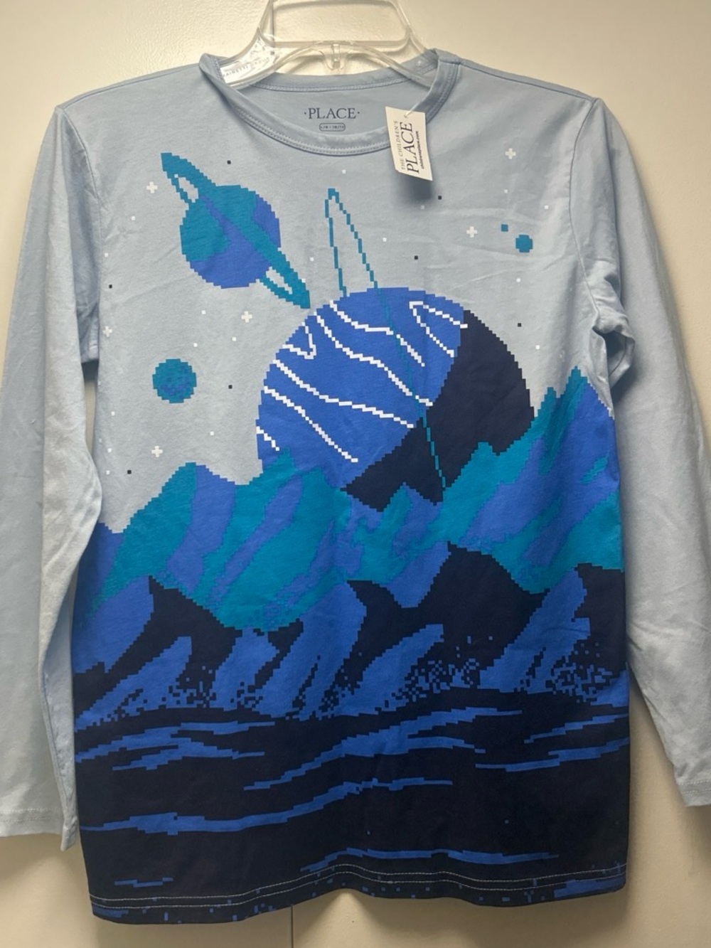 The Children's Place Light Blue Space Pixel Planet Long Sleeve Tee